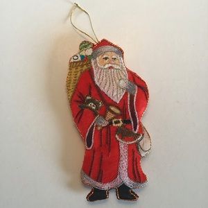 Vintage Pottery Barn Silk Embroidered Santa Claus Ornament